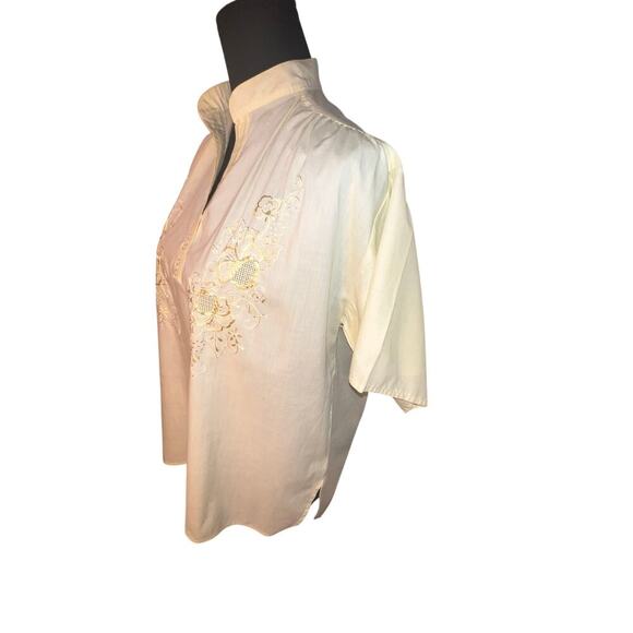 Paul Game Paris Mens XL yellow embroidered short sleeve sheer Barong Polo Shirt - Picture 3 of 6